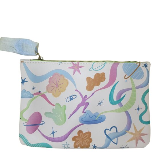 Ipsy Abstract Pastel Makeup Bag Pouch with Pink Lining and Star Design - Picture 1 of 3